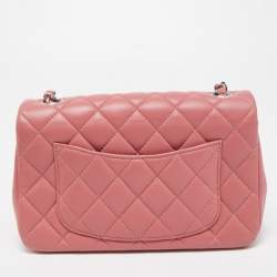 Pre Owned Chanel Pink Quilted Lambskin Leather New Mini Classic Flap Bag