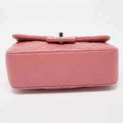 Pre Owned Chanel Pink Quilted Lambskin Leather New Mini Classic Flap Bag