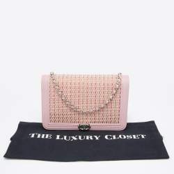 Pre Owned Chanel Light Pink Leather Crystals Embellished Boy Wallet On Chain