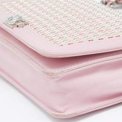Pre Owned Chanel Light Pink Leather Crystals Embellished Boy Wallet On Chain