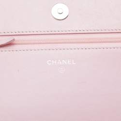 Pre Owned Chanel Light Pink Leather Crystals Embellished Boy Wallet On Chain