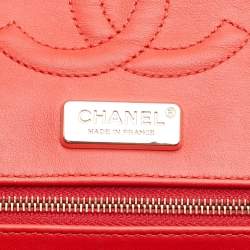 Pre Owned Chanel Red Python Medium Classic Double Flap Bag