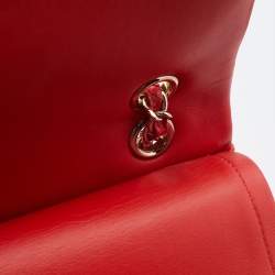 Pre Owned Chanel Red Python Medium Classic Double Flap Bag