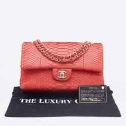 Pre Owned Chanel Red Python Medium Classic Double Flap Bag