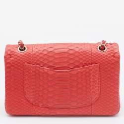 Pre Owned Chanel Red Python Medium Classic Double Flap Bag