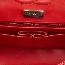 Pre Owned Chanel Red Python Medium Classic Double Flap Bag