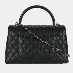Pre Owned Chanel Black Quilted Caviar Medium Coco Top Handle Flap Bag