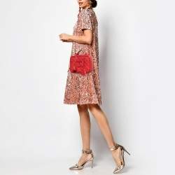 Pre Owned Chanel Red Quilted Caviar Leather Medium CC Filigree Vanity Case Bag
