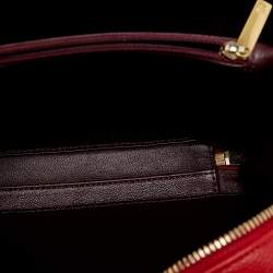 Pre Owned Chanel Red Quilted Caviar Leather Medium CC Filigree Vanity Case Bag