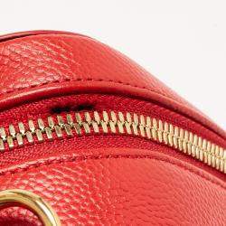 Pre Owned Chanel Red Quilted Caviar Leather Medium CC Filigree Vanity Case Bag