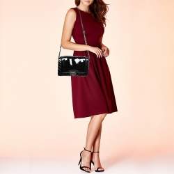 Pre Owned Chanel Black Patent Leather New Medium Reverso Boy Flap Bag
