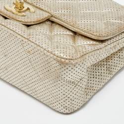 Pre Owned Chanel Gold Perforated Leather CC Square Flap Bag