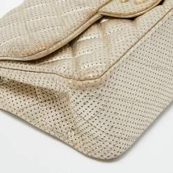 Pre Owned Chanel Gold Perforated Leather CC Square Flap Bag
