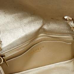 Pre Owned Chanel Gold Perforated Leather CC Square Flap Bag