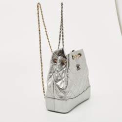 Pre Owned Chanel Silver Quilted Leather Small Gabrielle Backpack