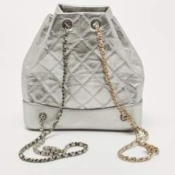 Pre Owned Chanel Silver Quilted Leather Small Gabrielle Backpack