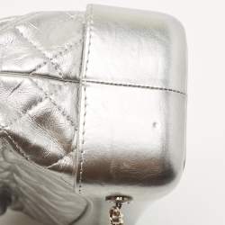Pre Owned Chanel Silver Quilted Leather Small Gabrielle Backpack