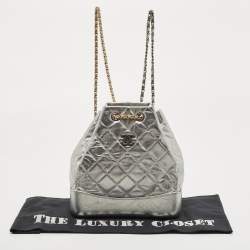 Pre Owned Chanel Silver Quilted Leather Small Gabrielle Backpack