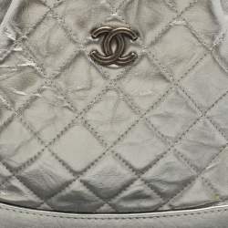 Pre Owned Chanel Silver Quilted Leather Small Gabrielle Backpack
