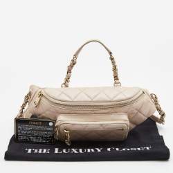 Pre Owned Chanel Beige Quilted Shimmer Leather Fanny Pack Waistbelt Bag