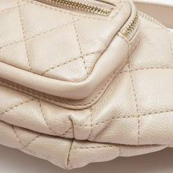 Pre Owned Chanel Beige Quilted Shimmer Leather Fanny Pack Waistbelt Bag