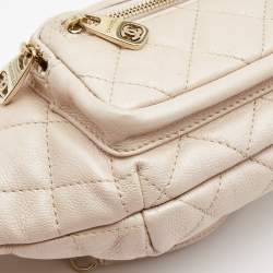 Pre Owned Chanel Beige Quilted Shimmer Leather Fanny Pack Waistbelt Bag