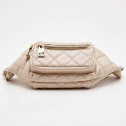 Pre Owned Chanel Beige Quilted Shimmer Leather Fanny Pack Waistbelt Bag
