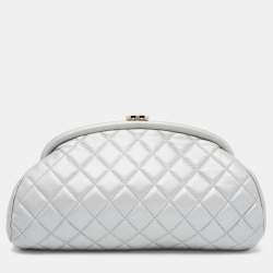 Chanel Silver Quilted Caviar Leather Timeless Clutch Chanel