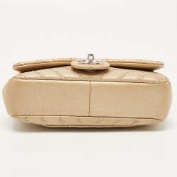 Pre Owned Chanel Metallic Beige Studded Chevron Leather Stud Wars CC Flap Crossbody Bag