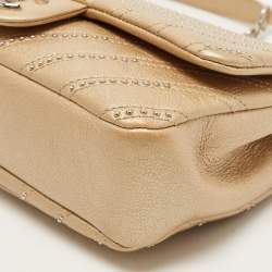 Pre Owned Chanel Metallic Beige Studded Chevron Leather Stud Wars CC Flap Crossbody Bag