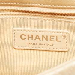 Pre Owned Chanel Metallic Beige Studded Chevron Leather Stud Wars CC Flap Crossbody Bag