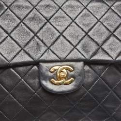 Pre Owned Chanel Black Quilted Leather Vintage Classic Double Flap Bag 