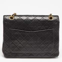 Pre Owned Chanel Black Quilted Leather Vintage Classic Double Flap Bag 