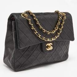 Pre Owned Chanel Black Quilted Leather Vintage Classic Double Flap Bag 