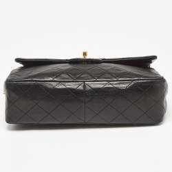 Pre Owned Chanel Black Quilted Leather Vintage Classic Double Flap Bag 