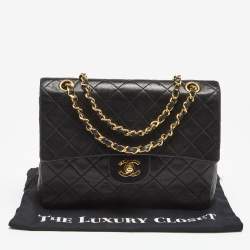 Pre Owned Chanel Black Quilted Leather Vintage Classic Double Flap Bag 
