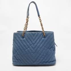 Chanel Blue Chevron Iridescent Leather Large Surpique Tote