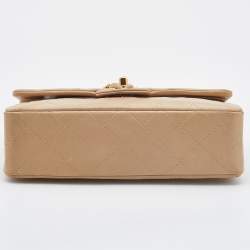 Pre Owned Chanel Beige Quilted Leather Small Vintage Classic Double Flap Bag