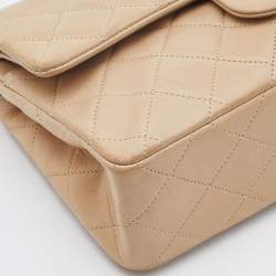 Pre Owned Chanel Beige Quilted Leather Small Vintage Classic Double Flap Bag