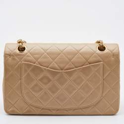 Pre Owned Chanel Beige Quilted Leather Small Vintage Classic Double Flap Bag
