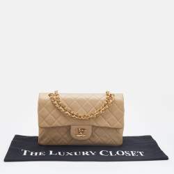 Pre Owned Chanel Beige Quilted Leather Small Vintage Classic Double Flap Bag