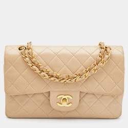 Chanel Beige Quilted Leather Small Vintage Classic Double Flap Bag Chanel
