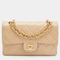 Pre Owned Chanel Beige Quilted Leather Small Vintage Classic Double Flap Bag
