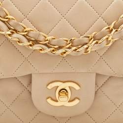 Pre Owned Chanel Beige Quilted Leather Small Vintage Classic Double Flap Bag