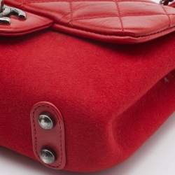 Pre Owned Chanel Red Quilted Leather and Felt Paris Salzburg Flap Shoulder Bag