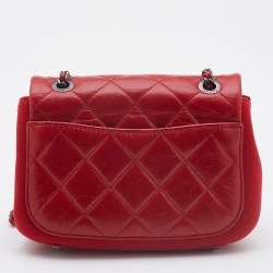 Pre Owned Chanel Red Quilted Leather and Felt Paris Salzburg Flap Shoulder Bag