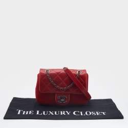 Pre Owned Chanel Red Quilted Leather and Felt Paris Salzburg Flap Shoulder Bag