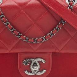 Pre Owned Chanel Red Quilted Leather and Felt Paris Salzburg Flap Shoulder Bag