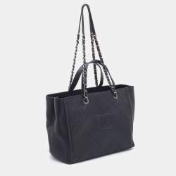 Pre Owned Chanel Black Quilted Leather Medium CC Shopper Tote