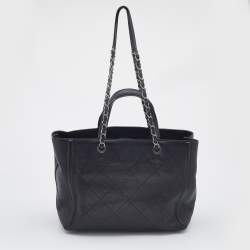 Pre Owned Chanel Black Quilted Leather Medium CC Shopper Tote